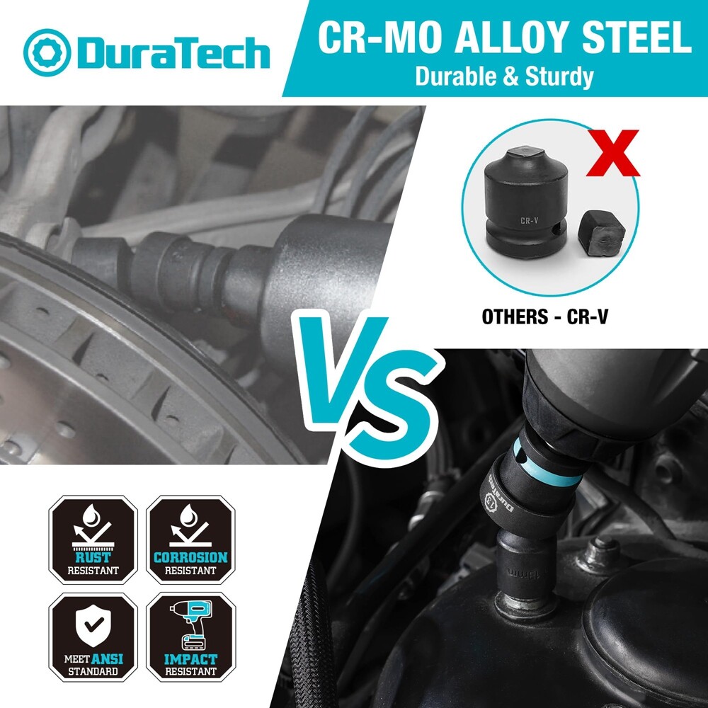 DURATECH 13PCS 1/2" Dr Swivel Socket Set Shallow Universal Impact Metric 10-24mm