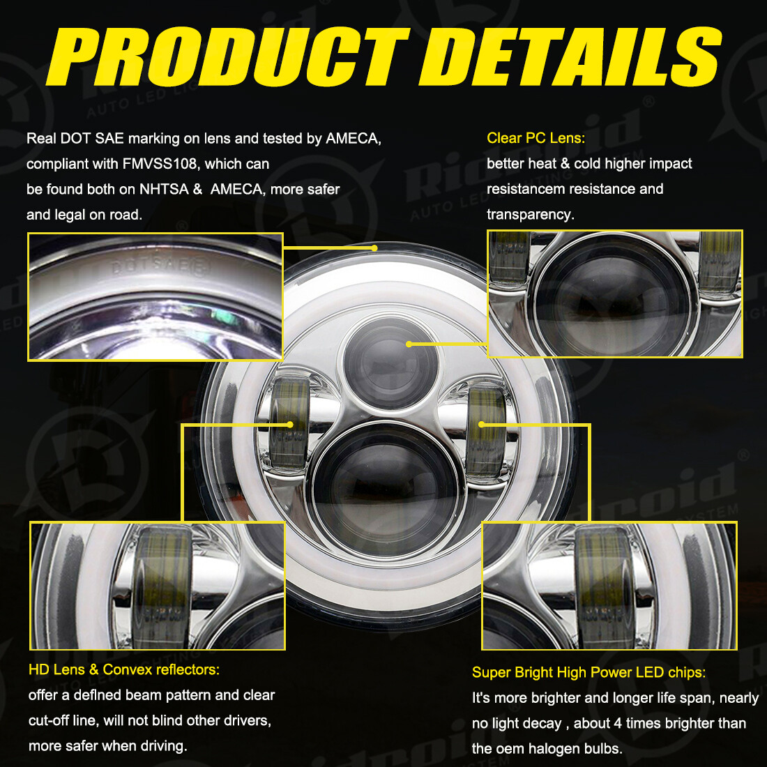 7" LED Headlight Halo + Passing Lamps For Harley Heritage Softail Classic FLSTC