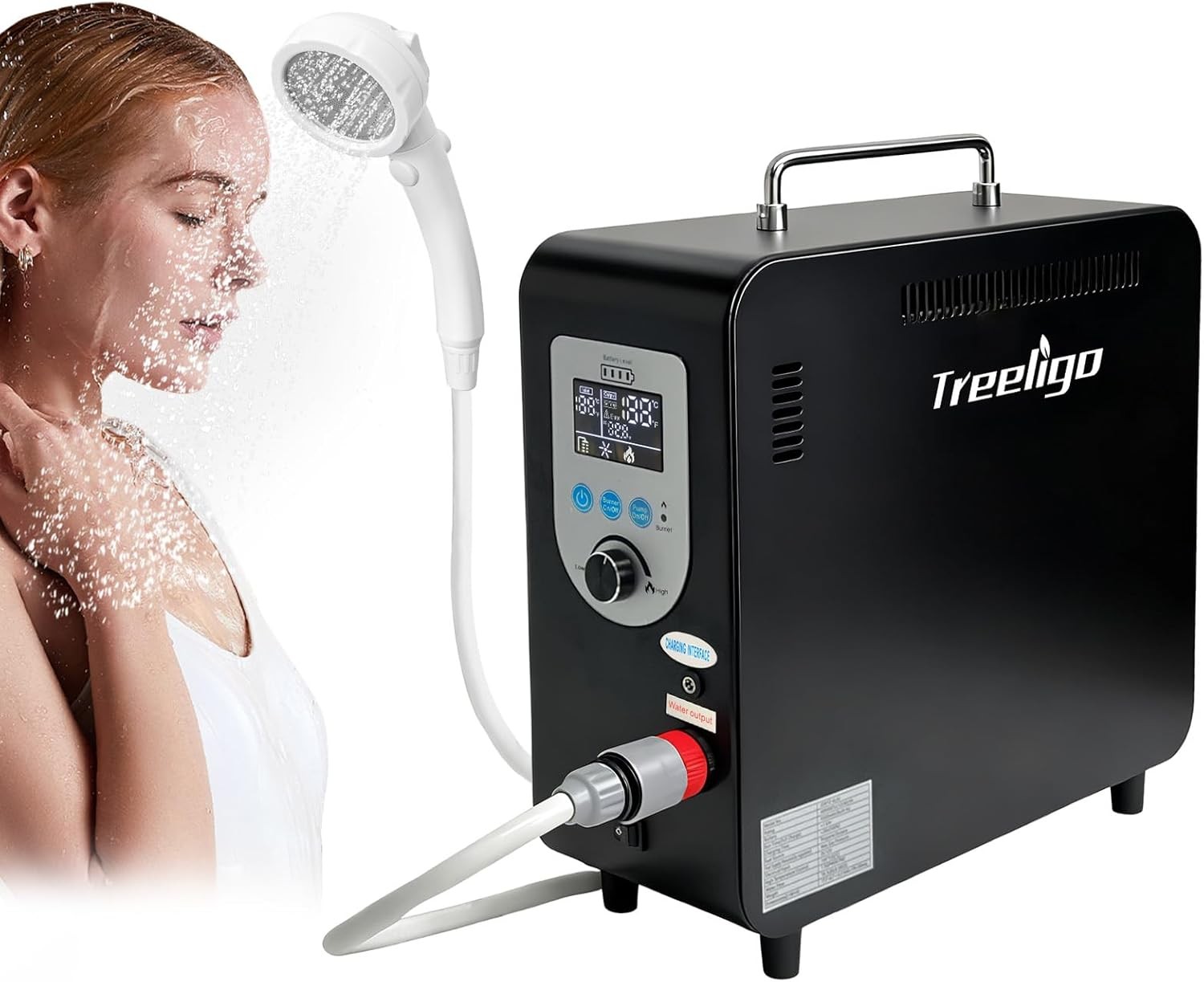 Portable Propane Water Heater for Camping Shower 4500mAh Rechargeable Battery