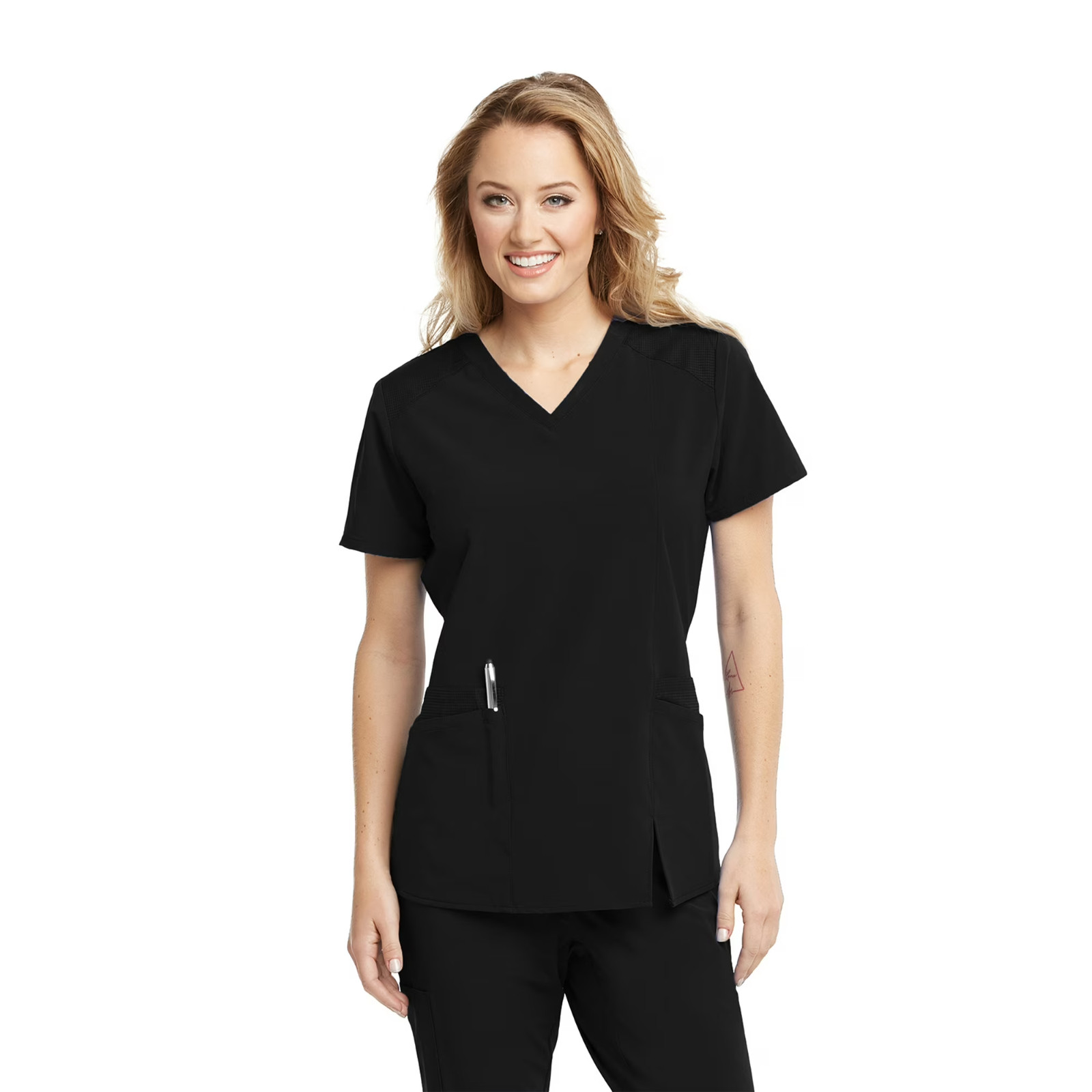BARCO ONE WELLNESS WOMENS V-NECK SCRUB TOP IN BLACK IN ALL SIZES #BWT012 NWT
