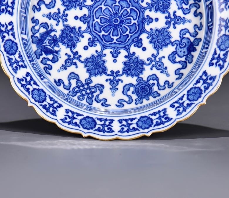 7'' YongZheng Marked Blue white Porcelain 8 Auspicious Symbol Tray Dish Plate