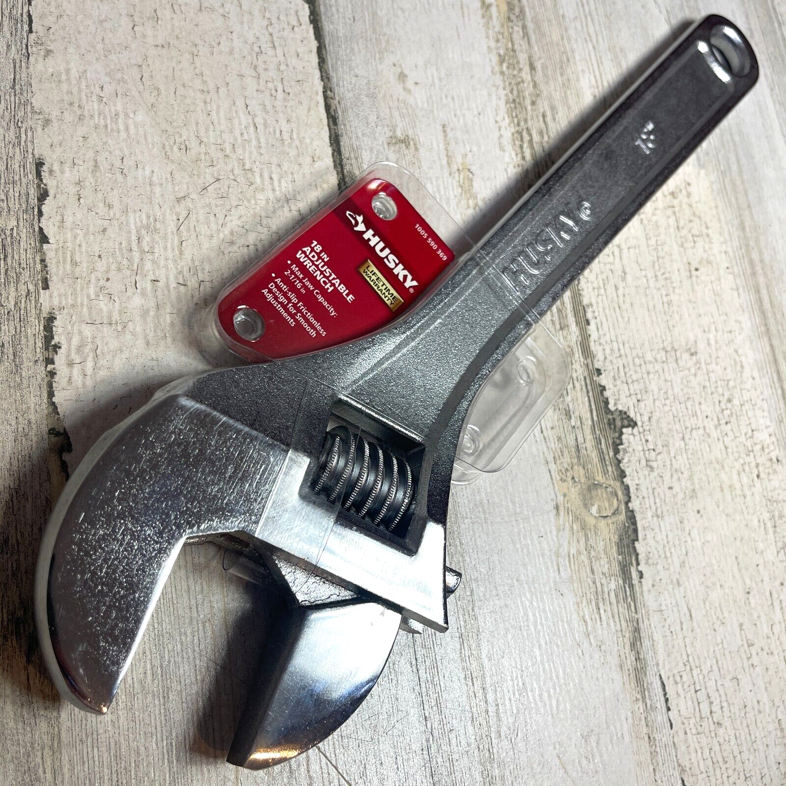 New HUSKY 18" Long Adjustable Wrench 2-1/16" Large Jaw Capacity Anti-Slip