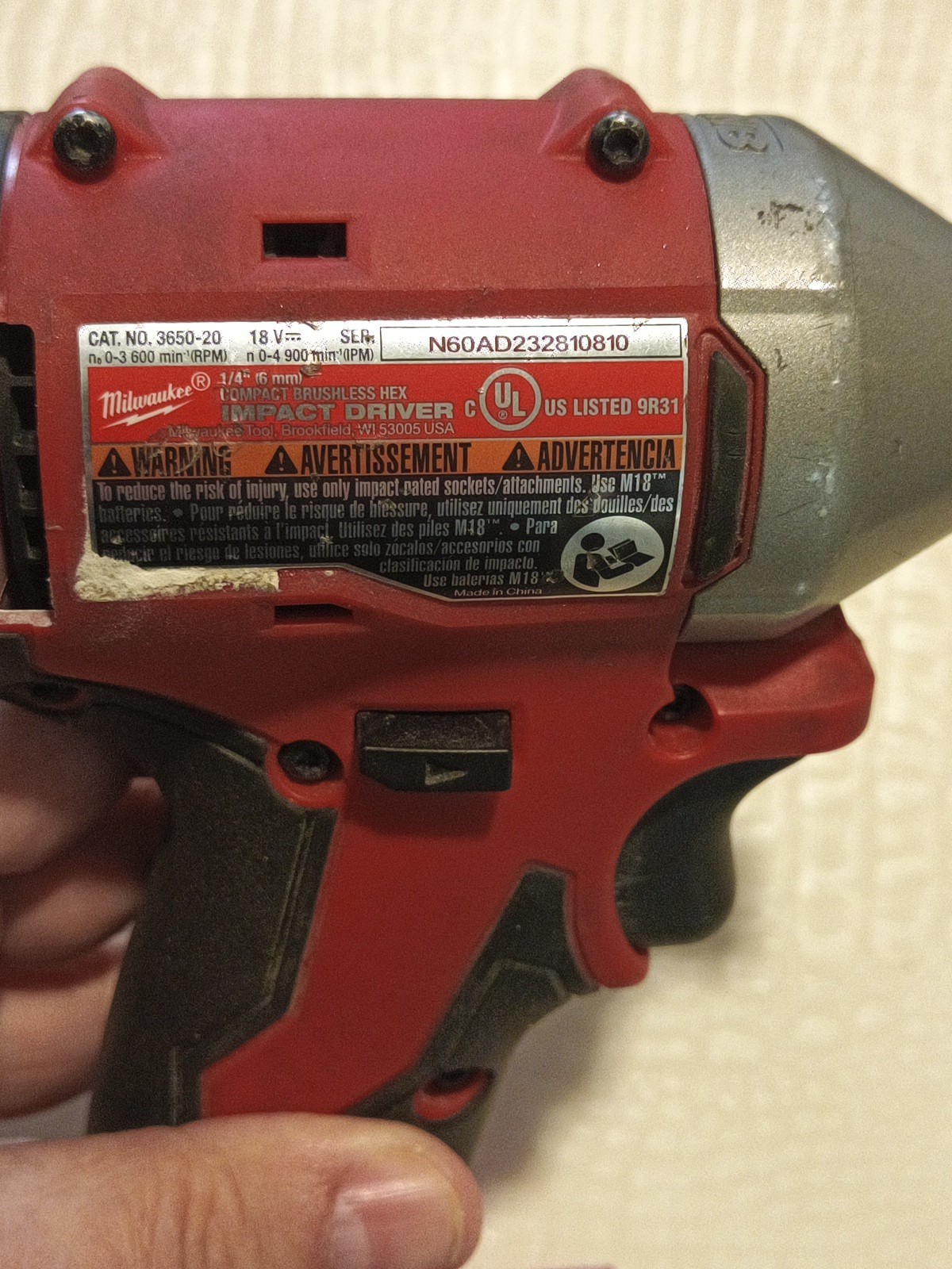Milwaukee 3650-20 18V Brushless Cordless 1/4" Hex Compact Impact Driver Tool