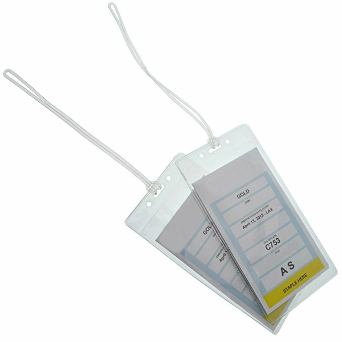 10 Pack - Premium Vinyl Cruise Ship Luggage Tag /eTag Holders with 9" Worm Loops