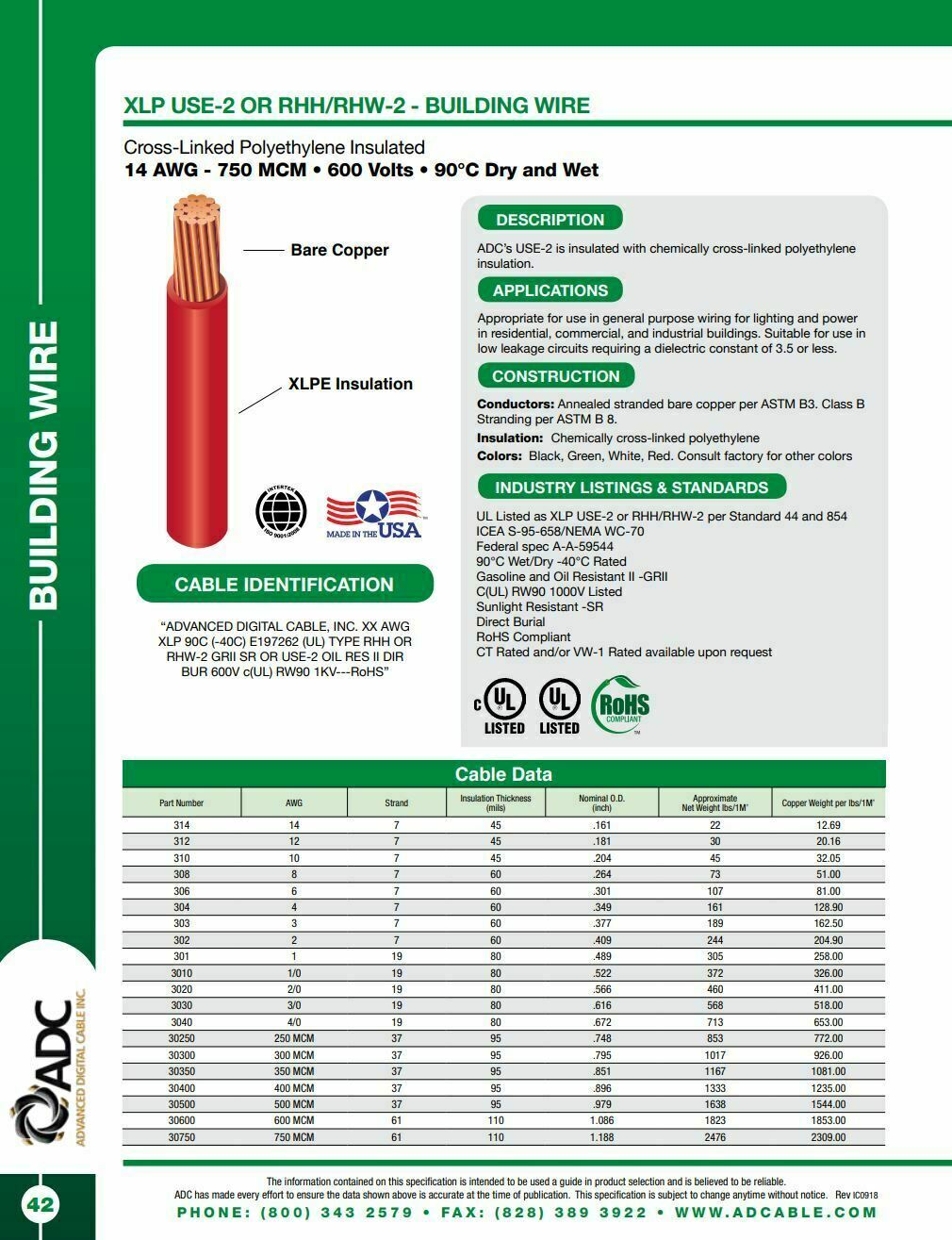 ADC USE-2 Single Insulated Wire for Solar Panels 10AWG, 600VDC 500FT Spool