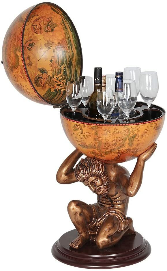 33" Globe Bar Wine Cabinet Atlas Wine Bar Stand Bottle Shelf Liquor Storage US