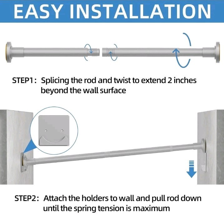 Matte Silver Shower Curtain Rod,1 Inch Diameter Stainless Steel Adjustable Sp...