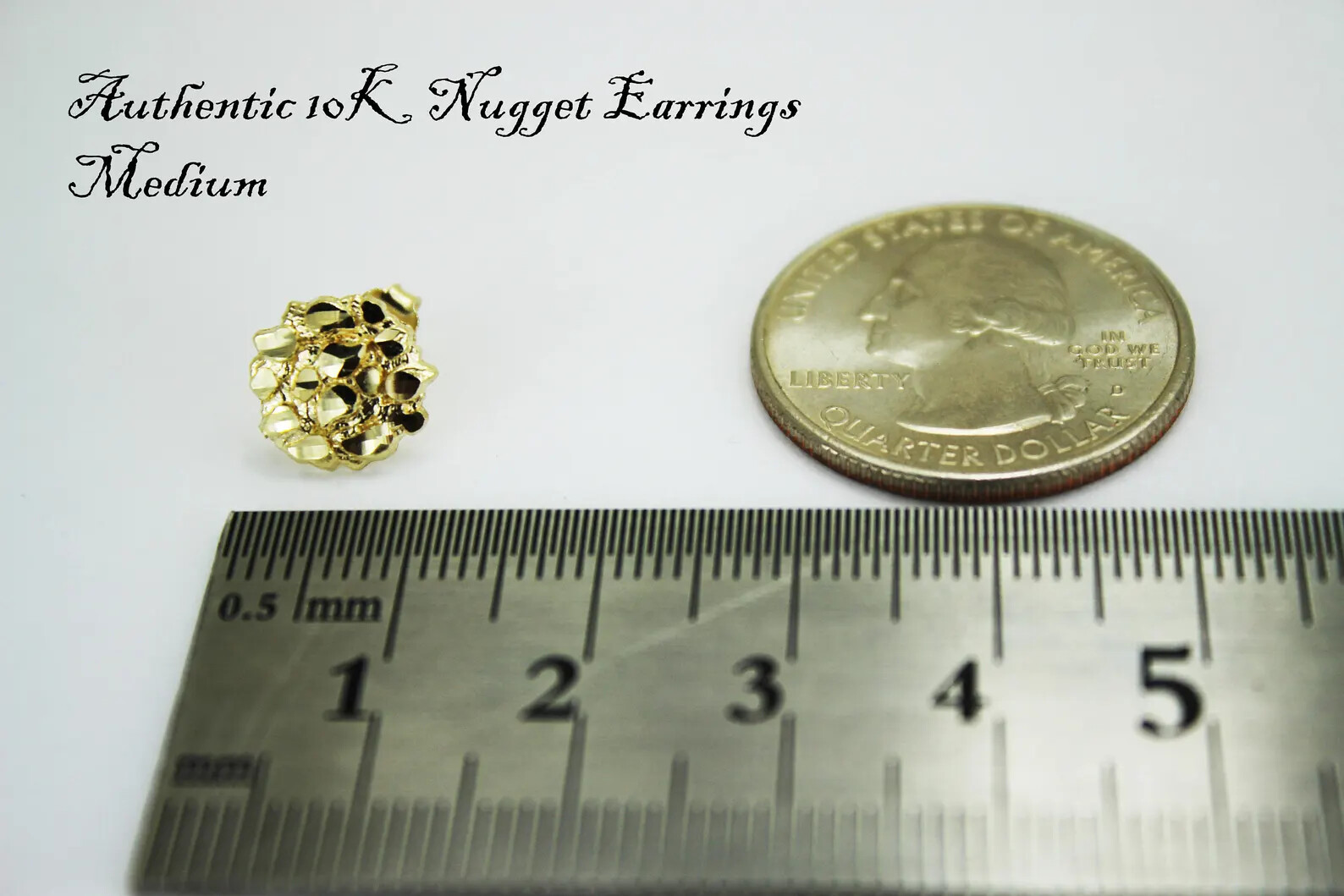 10K Soild Yellow Gold Nugget Round Diamond Cut Stud Earrings for Men Wome