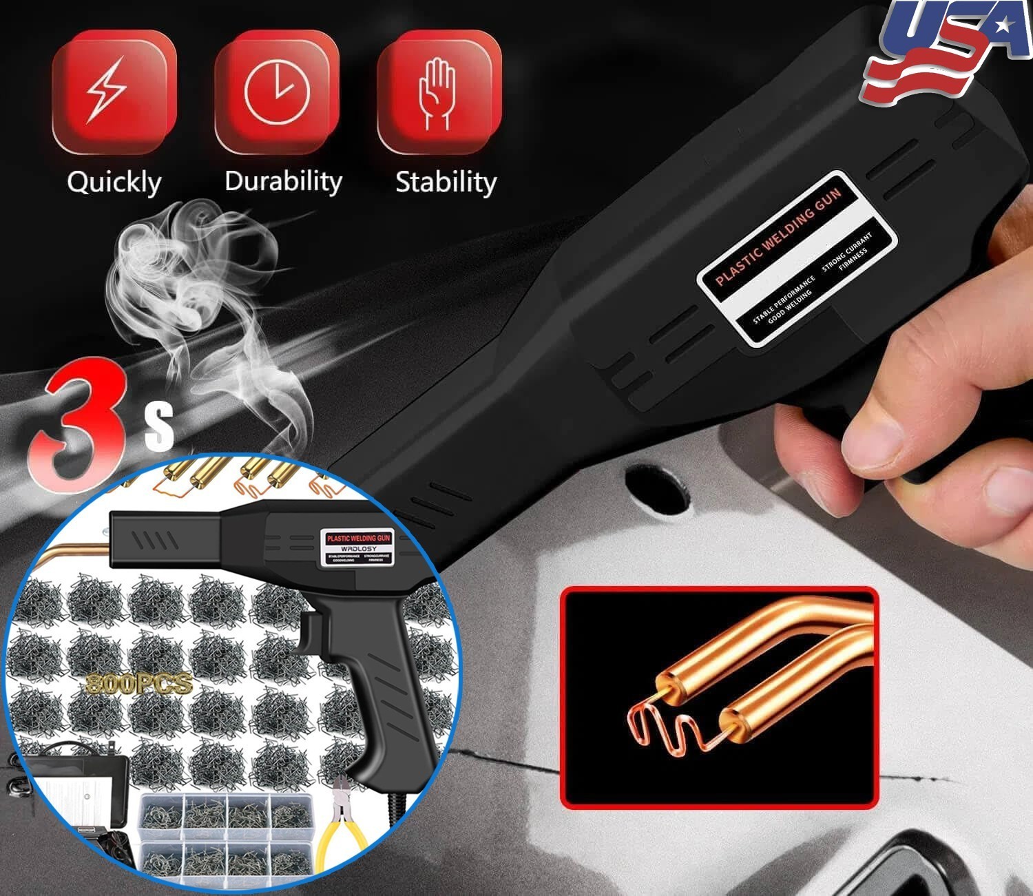 Plastic Welder Kit Soldering Tool Car Bumper Repair Welding Gun 800 Staples Case