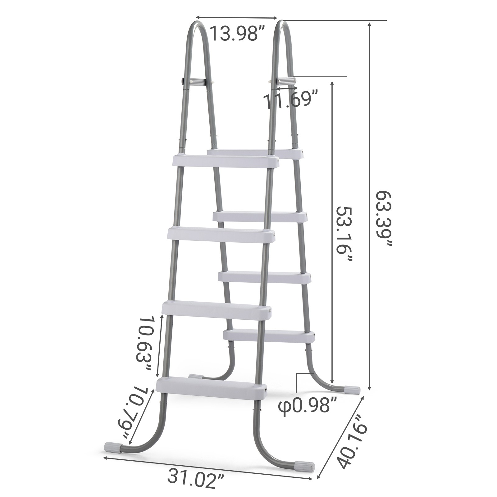 4-Step 52in Pool Ladder Iron Grey Frame + White Steps
