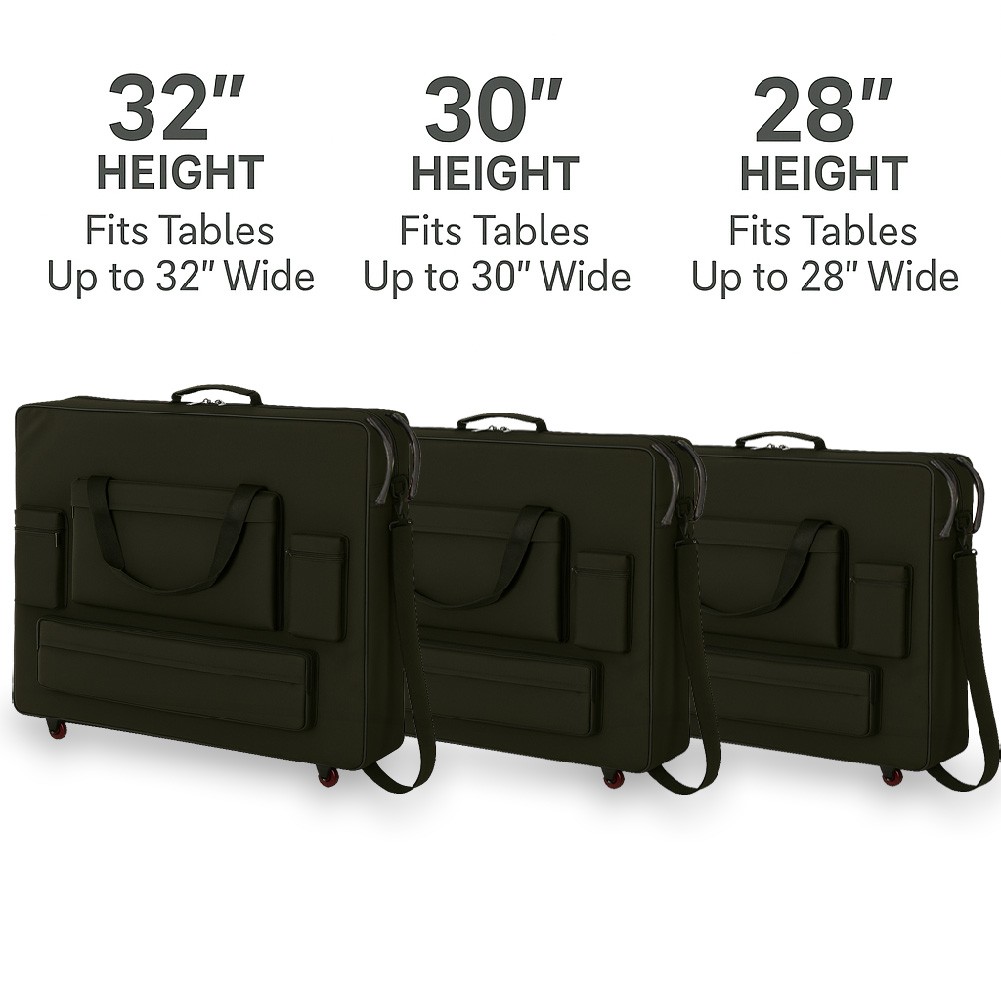 Deluxe Massage Table Carry Case – Heavy Duty Padded Bag w/Pockets & Wheels (32")