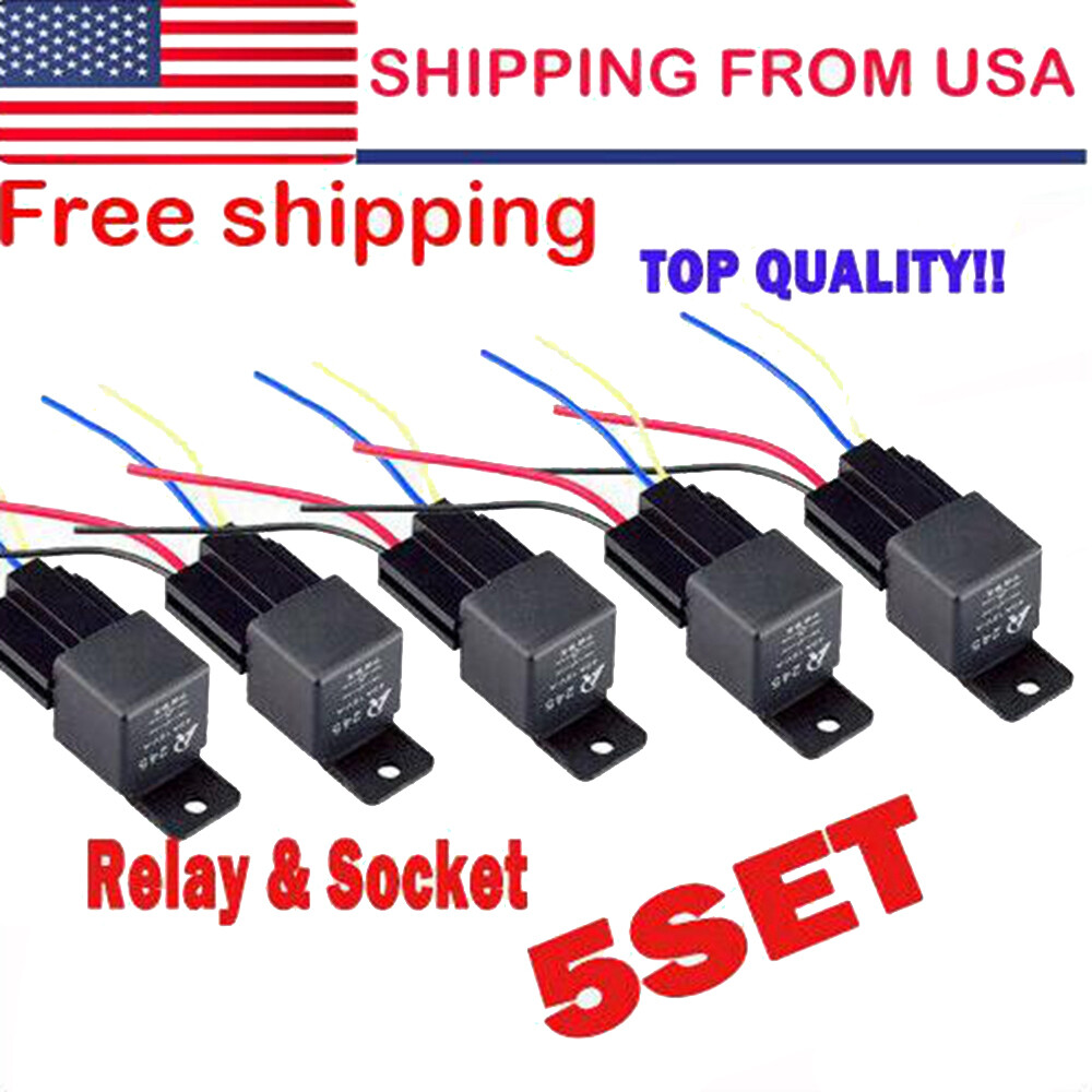 5 Pack 12V 30/40 Amp 4-Pin SPST Automotive Relay with Wires & Harness Socket Set