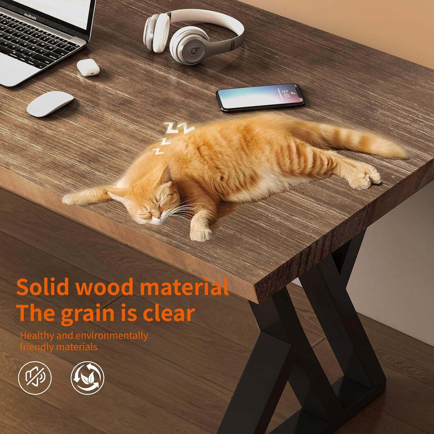 Solid Wood and Metal Modern Industrial 55 Inch Wide Home Office Desk, Writing Ta