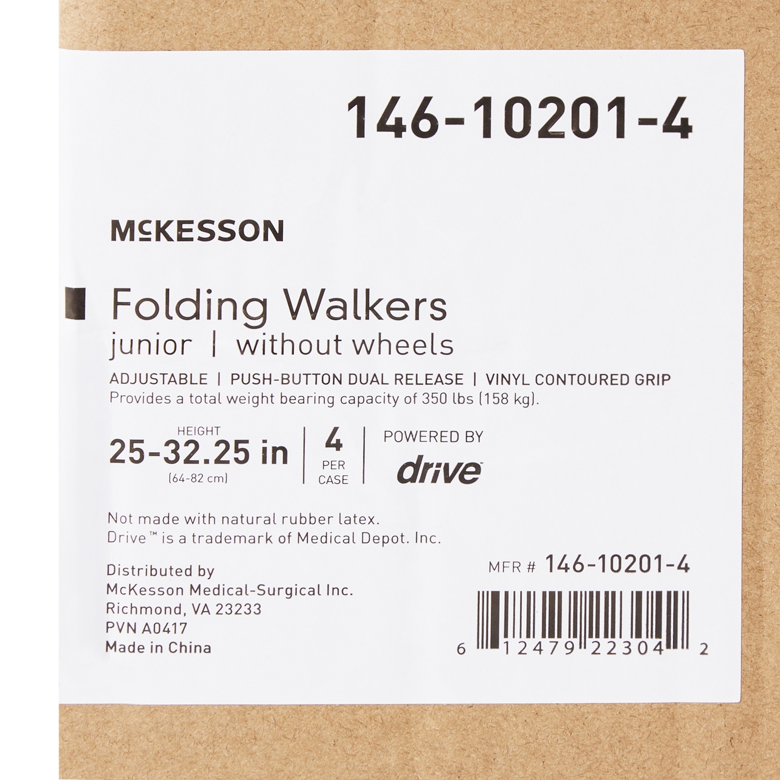 McKesson Aluminum 25 to 32" H Junior Folding Walker up to 350 lbs