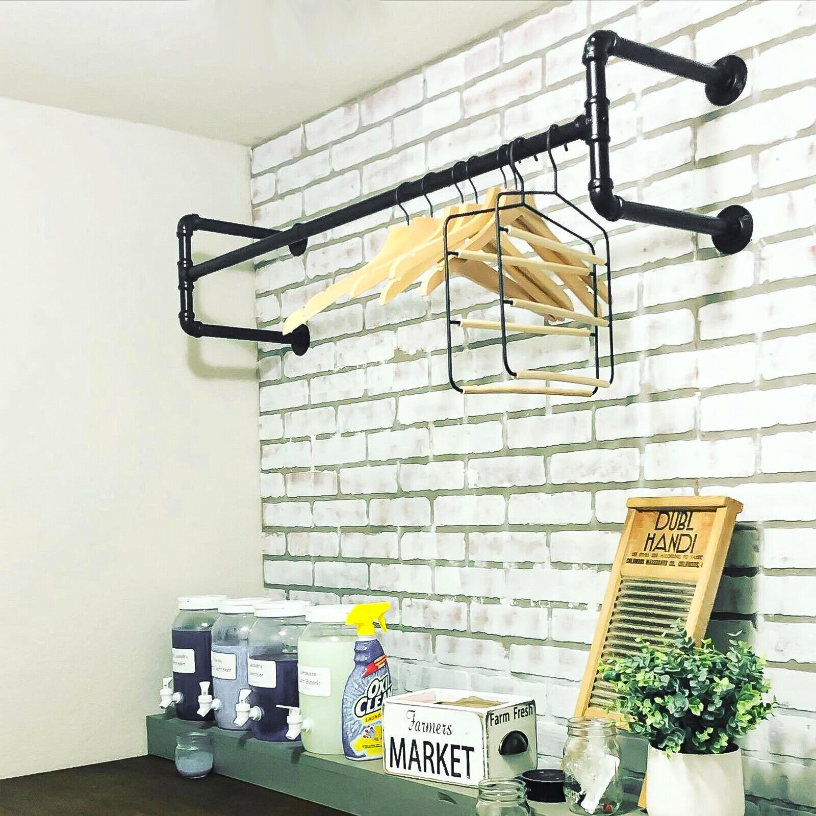 Heavy Duty Pipe Clothes Rack Garment Shelf Wall Mounted Ceiling Hanging Bar Rods