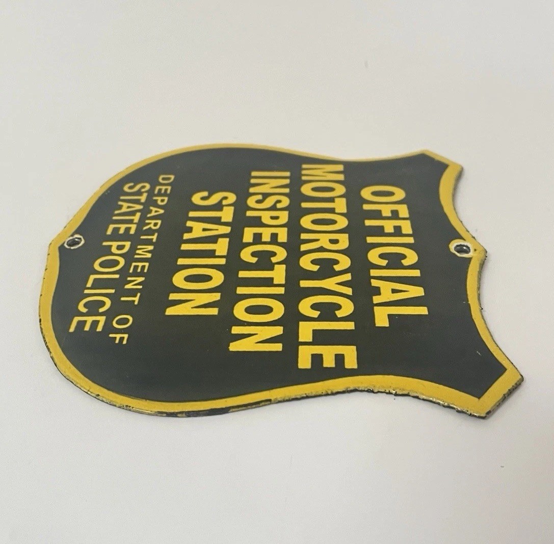 Vintage Official Motorcycle Inspection Station Porcelain Sign ~ Harley Davidson