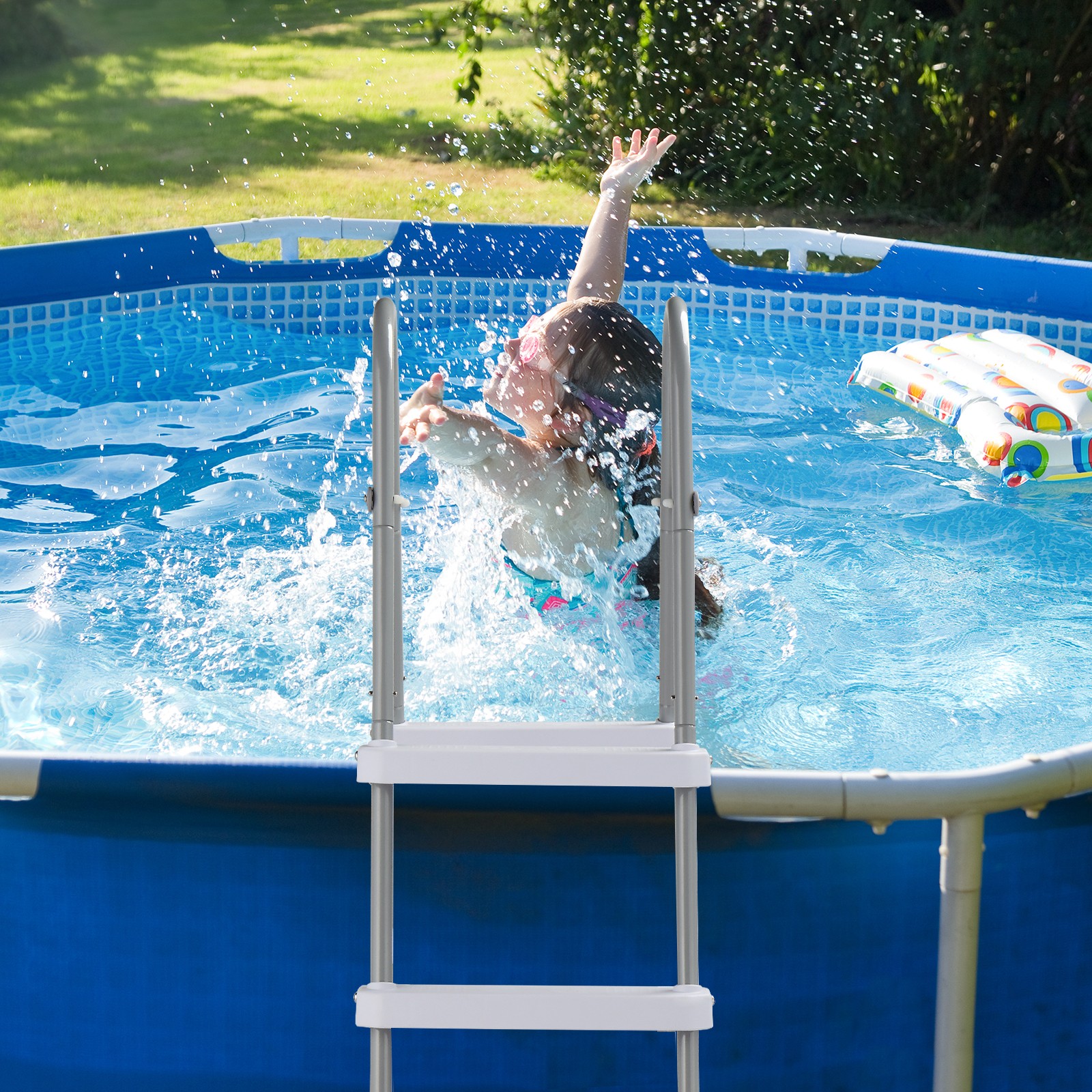 4-Step 52in Pool Ladder Iron Grey Frame + White Steps