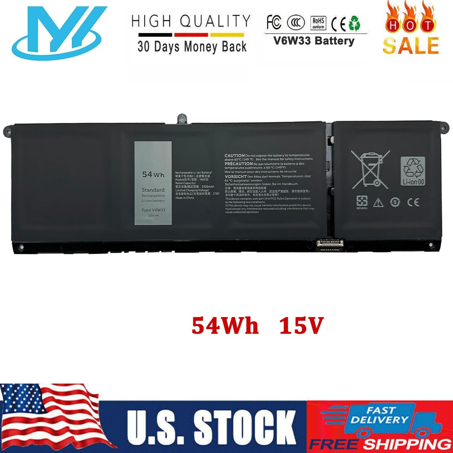 54Wh 15V V6W33 Battery For Dell Inspiron 3510 3511 3515 5310 5410 5418 5510 5515