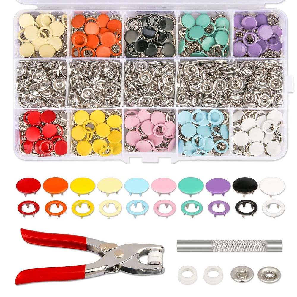 200 Sets Metal Snap Button Kit with Fastener Plier - Sturdy 5-Claw Buckle Tool