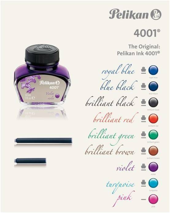 Pelikan 4001 Fountain Pen Bottled Ink, 30ml, Choose from 9 Vibrant Colors