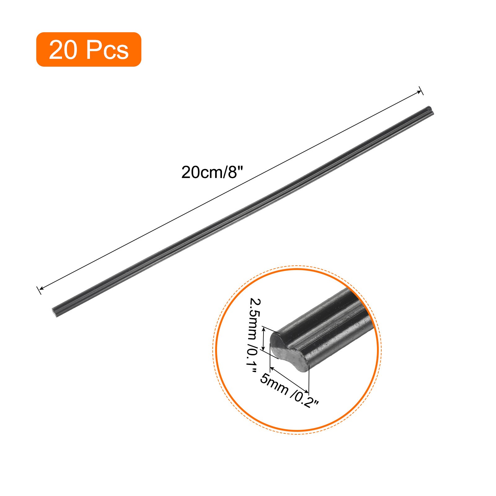 20Pcs 8" Plastic Welding Rods ABS Welding Strips for Plastic Welder Black