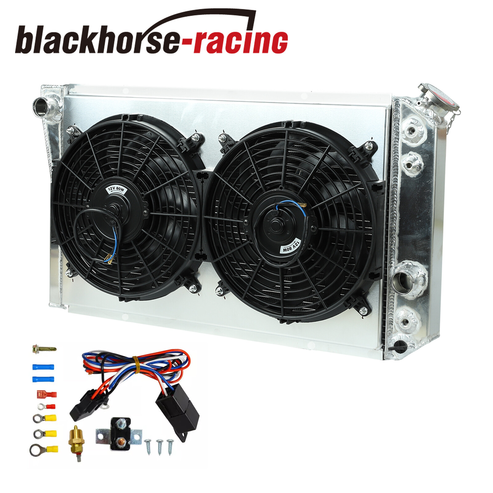For 1982-2002 CHEVY S10 BLAZER 84-90 CORVETTE V8 3 Row Radiator+Shroud Fan+Relay