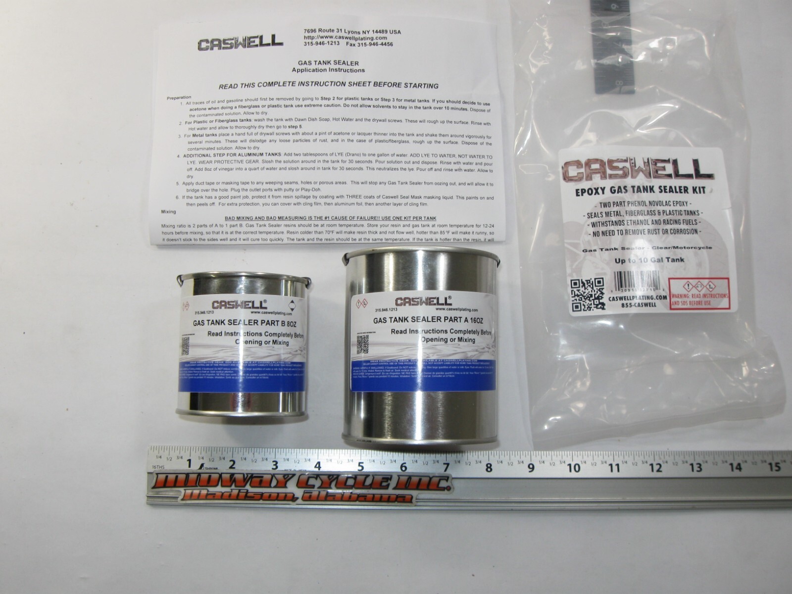 CASWELL GAS TANK SEALER LINER KIT BATTLESHIP GREY EPOXY MOTORCYCLE TO 10 GALLON