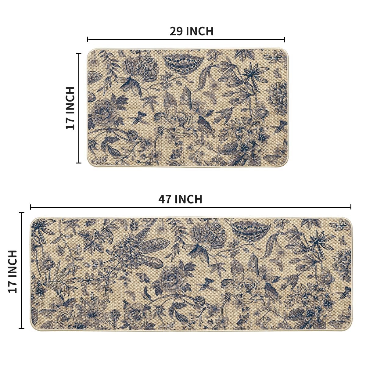 Artoid Mode Blue Floral Flowers Spring Kitchen 17" x 29" /17" x 47",