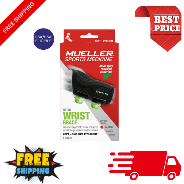 Mueller Green Fitted Wrist Brace, Left Hand, Unisex, One Size Fits Most,