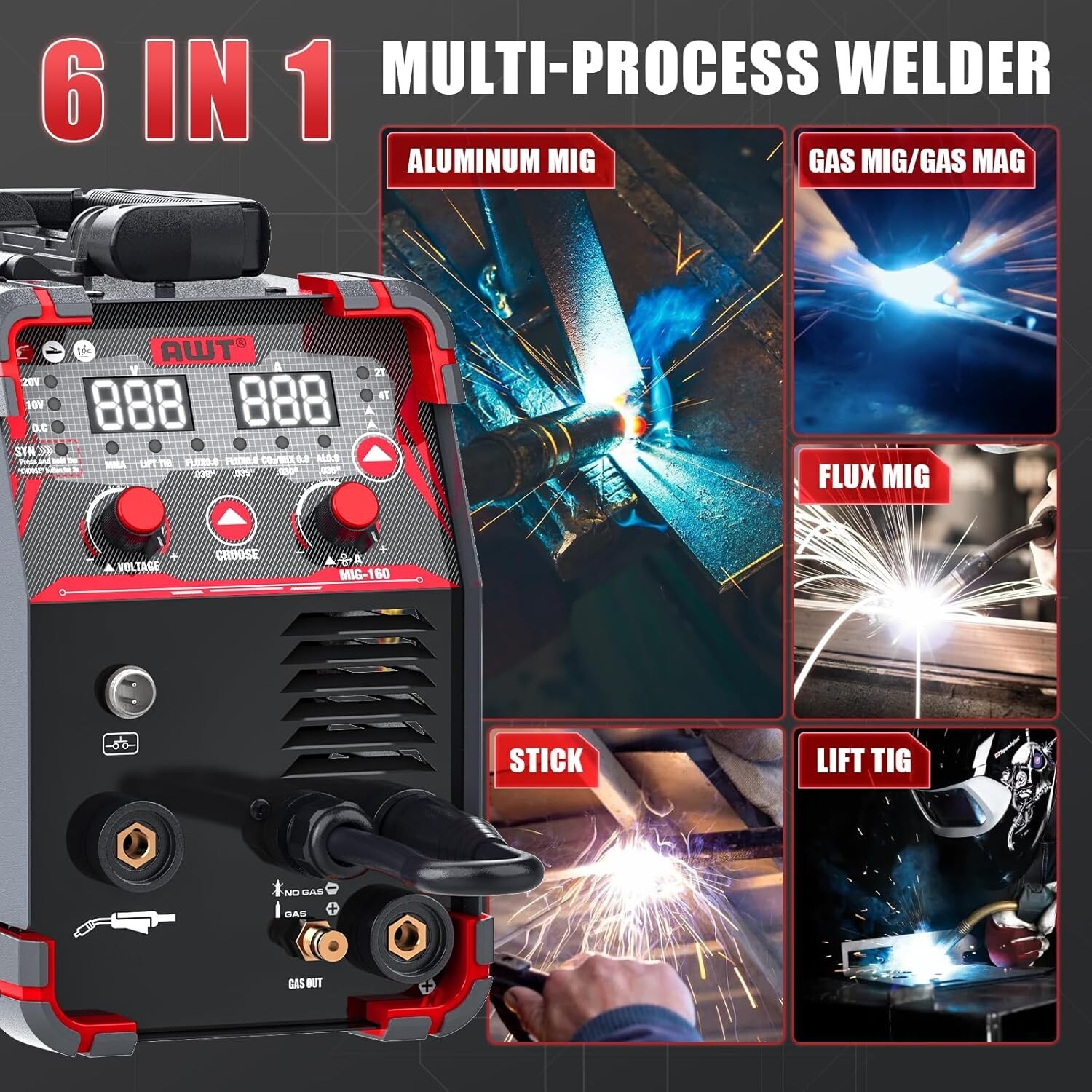 6 in1 Simplified Aluminum 160A MIG Welder 110/220V Multi-Process Welding Machine