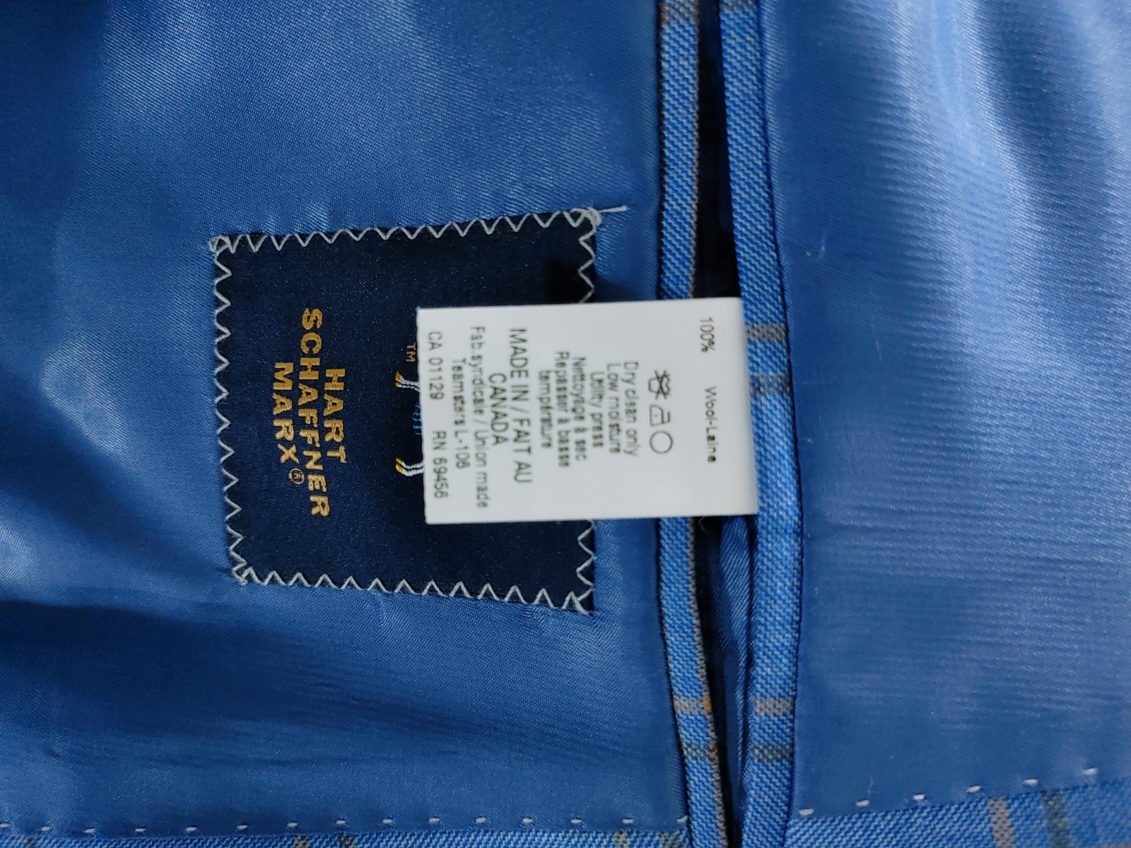 Hart Schaffner Marx Blazer Men 42S Plaid Royal Light Blue Sport Coat Jacket Wool