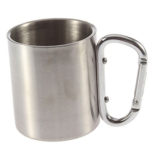Camping Outdoor Stainless Steel Cup Carabiner Handle Double Wall Mug 220ml, US