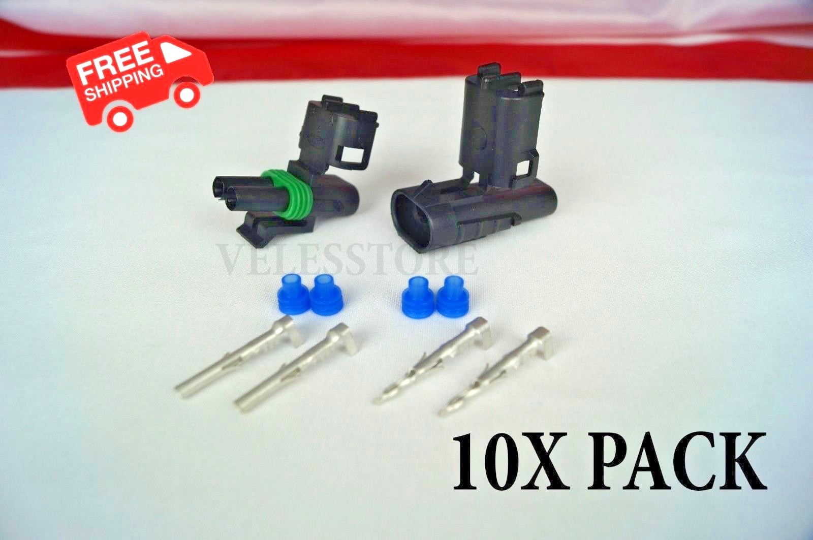Delphi Weather Pack 2 Pin Sealed Connector Kit 16-14 GA !!!10 COMPLETE KITS!!