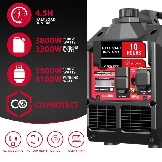 PowerSmart Portable Equipment 3800-Watt Dual Fuel Manual Start with CO Detect Qu