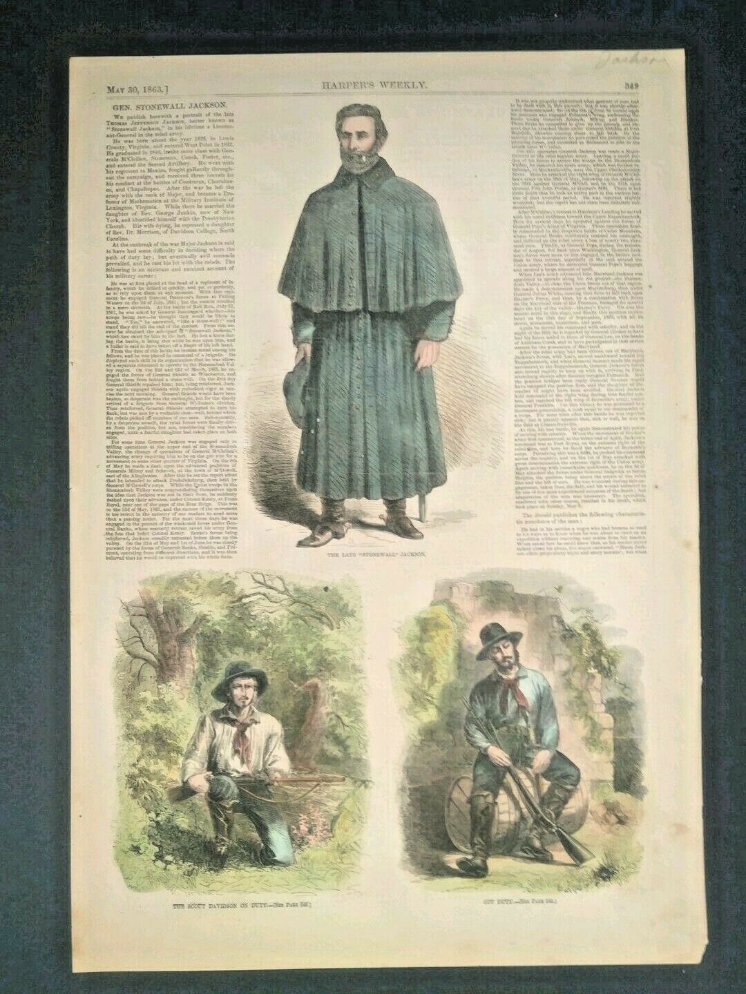 Stonewall Jackson vintage print  colorized  1863