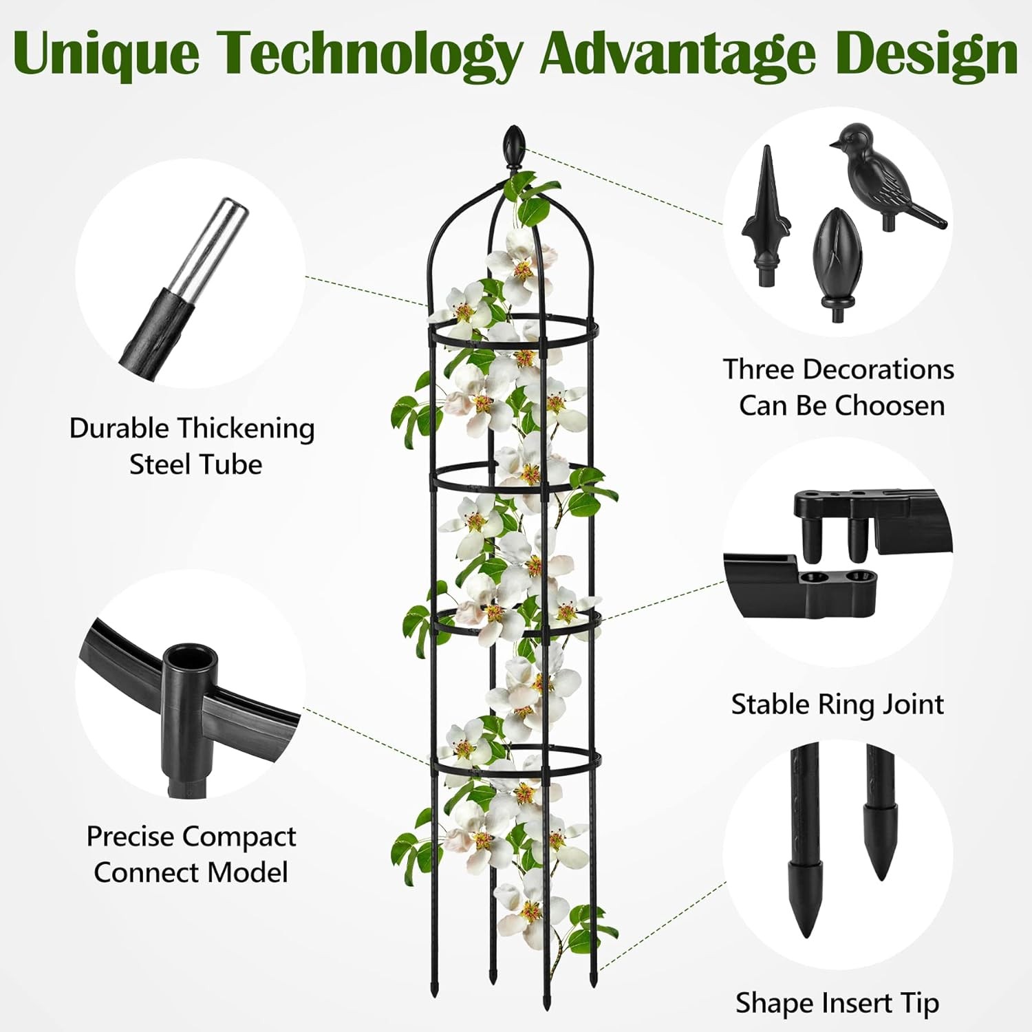 12"Wx69"H Metal Garden Obelisk Trellis Plant Support for Potted Climbing Flowers