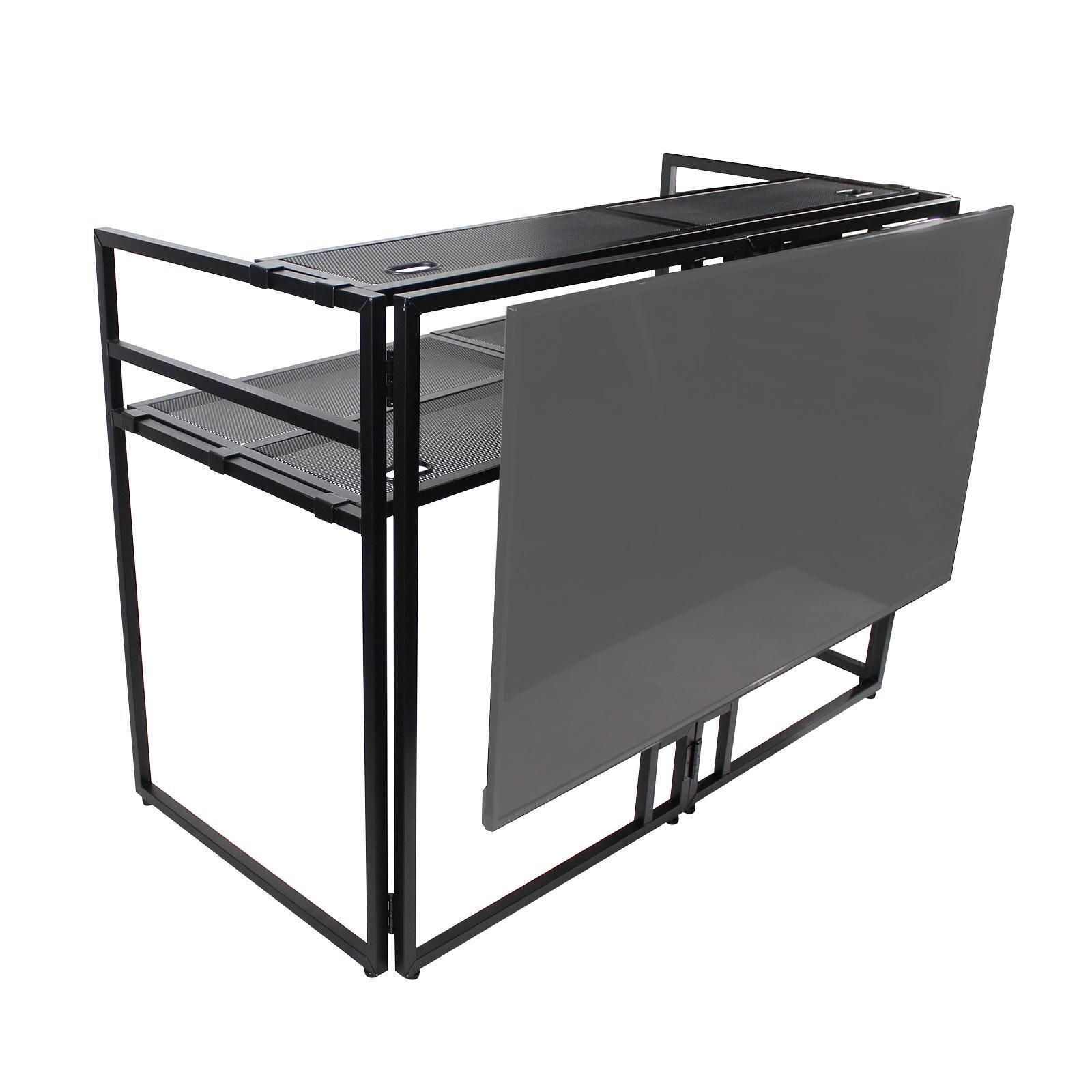 ProX XF-MESA MEDIA Portable DJ Facade Table Station with TV Mount, Scrims & Bag
