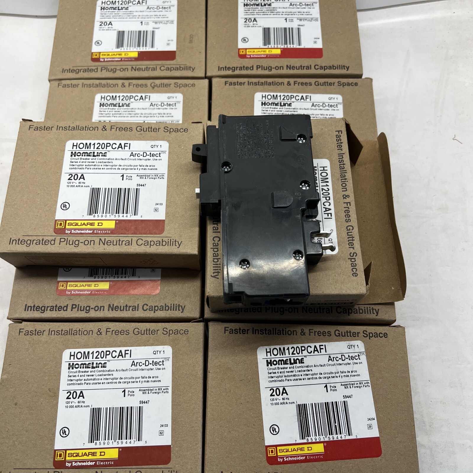 10 PCS SQUARE D HOMELINE HOM120PCAFI 20A ARC FAULT AFCI PLUG ON NEUTRAL BREAKER