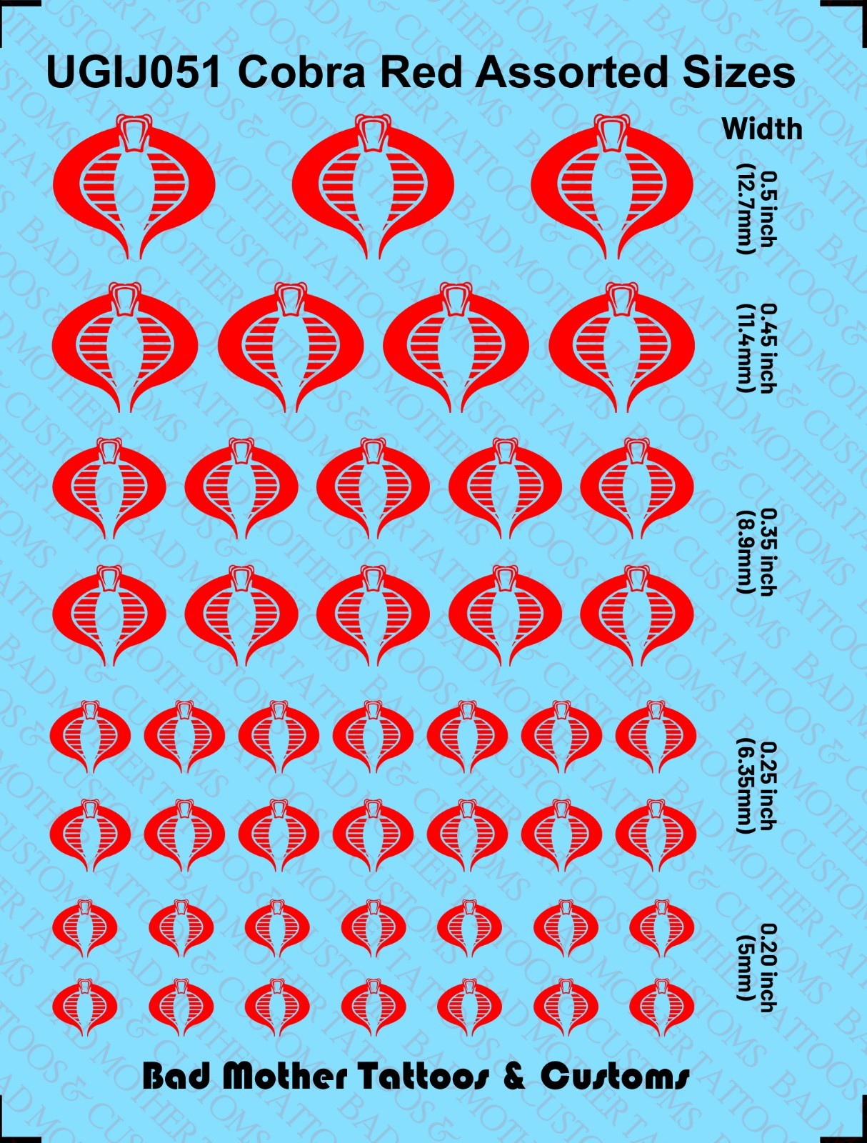 Cobra Logo Waterslide Decals - Opaque Red - 5mm-12.7mm Wide for GI Joe  figures