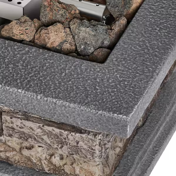 14 In. Rectangle Outdoor Propane Gas Fire Pit 15,000 BTU Stone Look / Lava Rocks