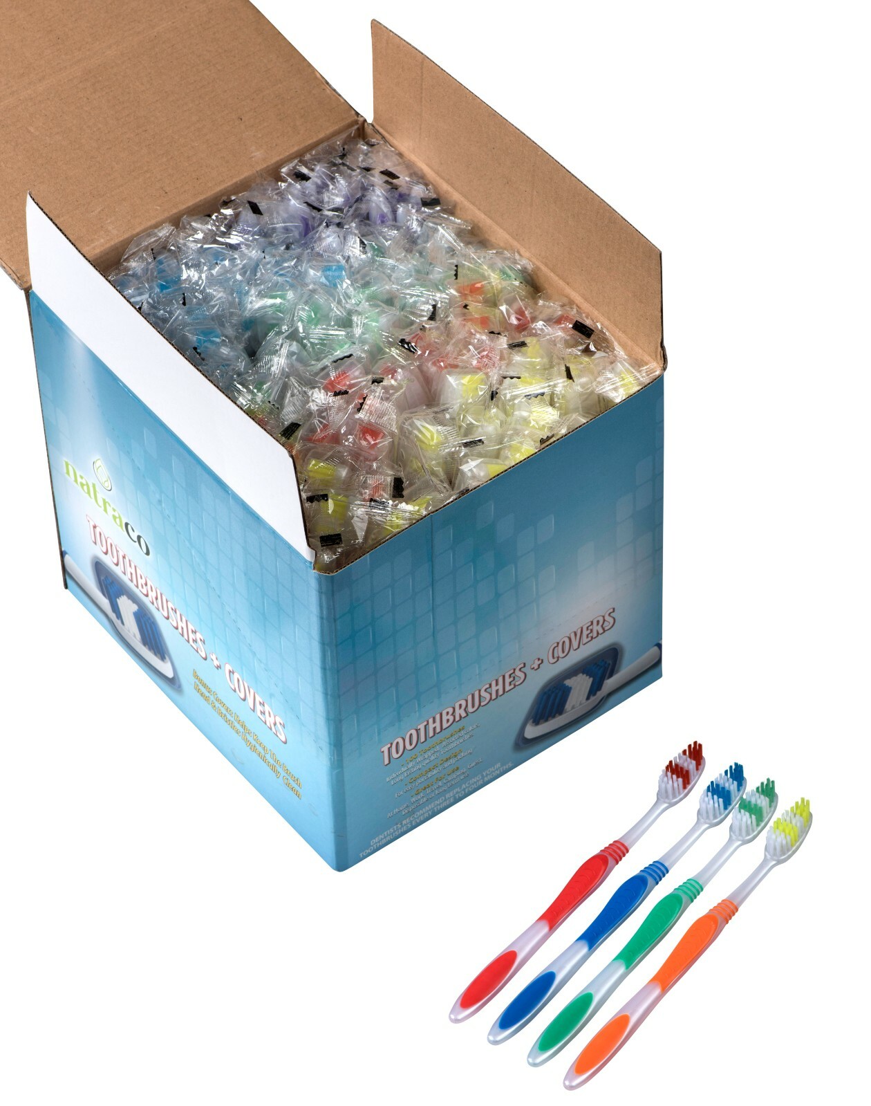 100 Bulk Toothbrushes + Caps, Individually Wrapped, Medium Soft "DAMAGED CARTON"