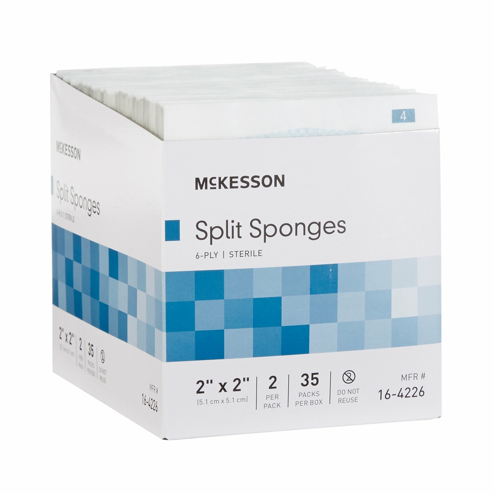 McKesson 6-Ply I.V. Drain Split Sponges Gauze Dressing Sterile 2 X 2" 70 Ct