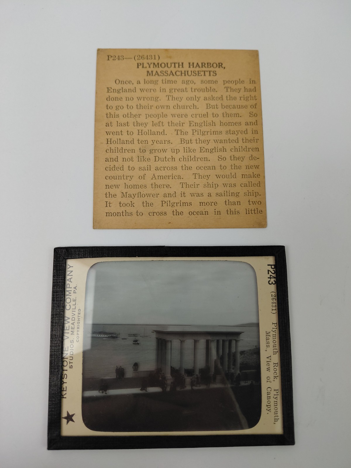 Magic Lantern Glass Slide Photo Keystone P243 Plymouth Rock Canopy Massachusetts