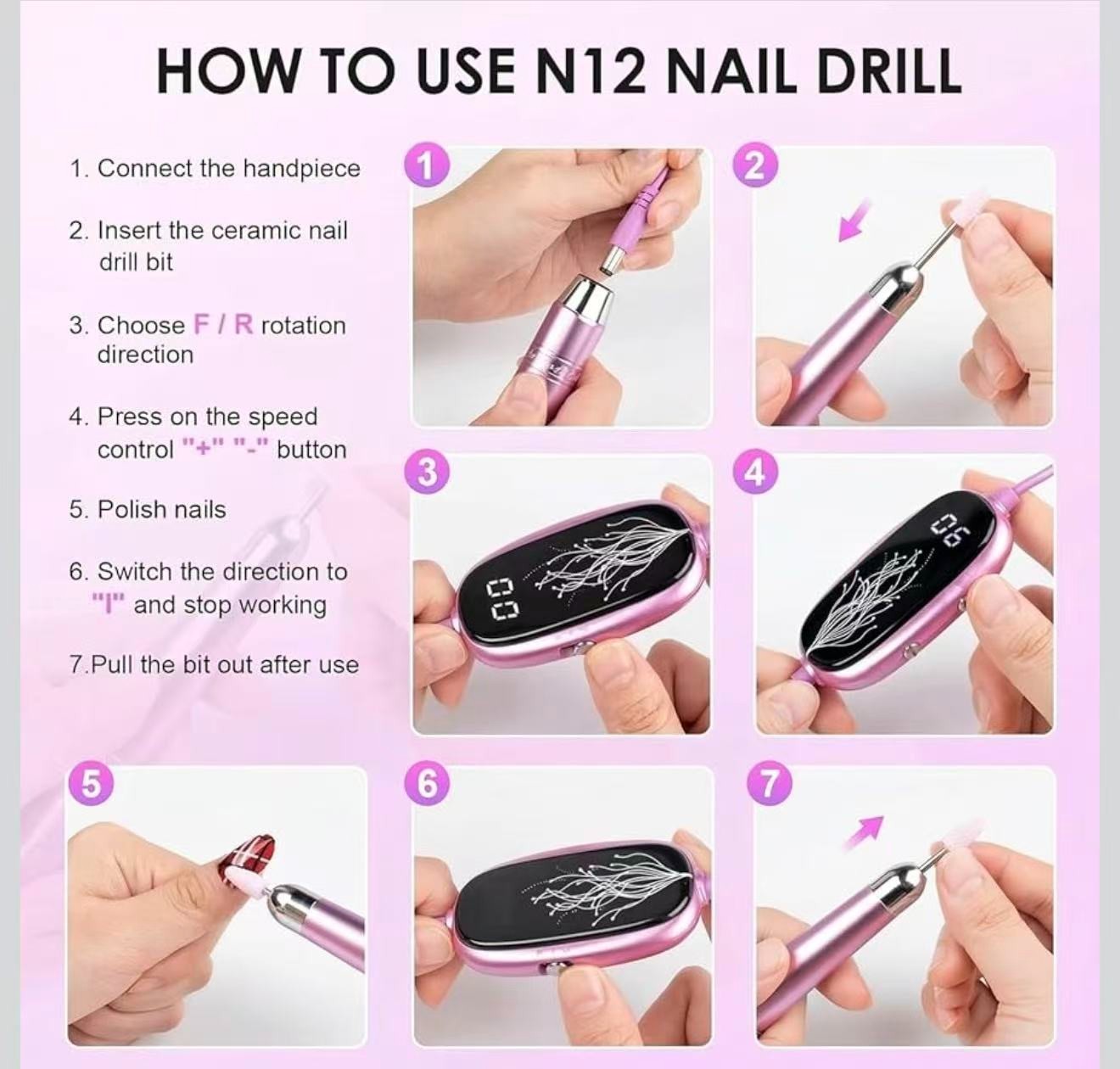USB Electric Nail Drill, Portable Electric Nail File for Acrylic Gel Nails, Prof