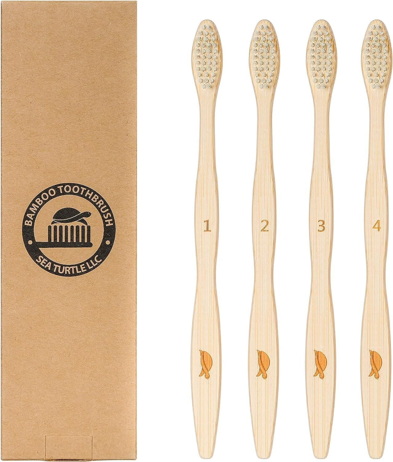 SeaTurtle Plant-Based Bristles Bamboo Toothbrush - Pack of 4 - Soft Natural
