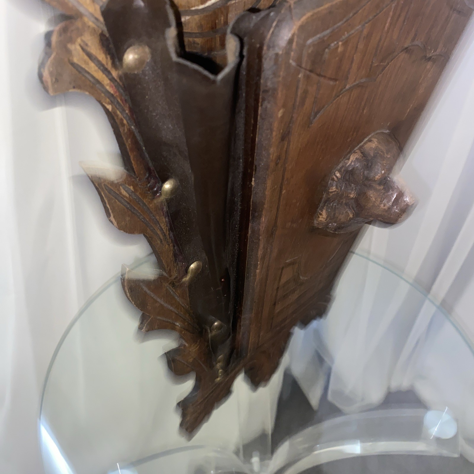 Antique Victorian Walnut Wall pocket Magazine Newspaper Rack Holder Spaniel Dog