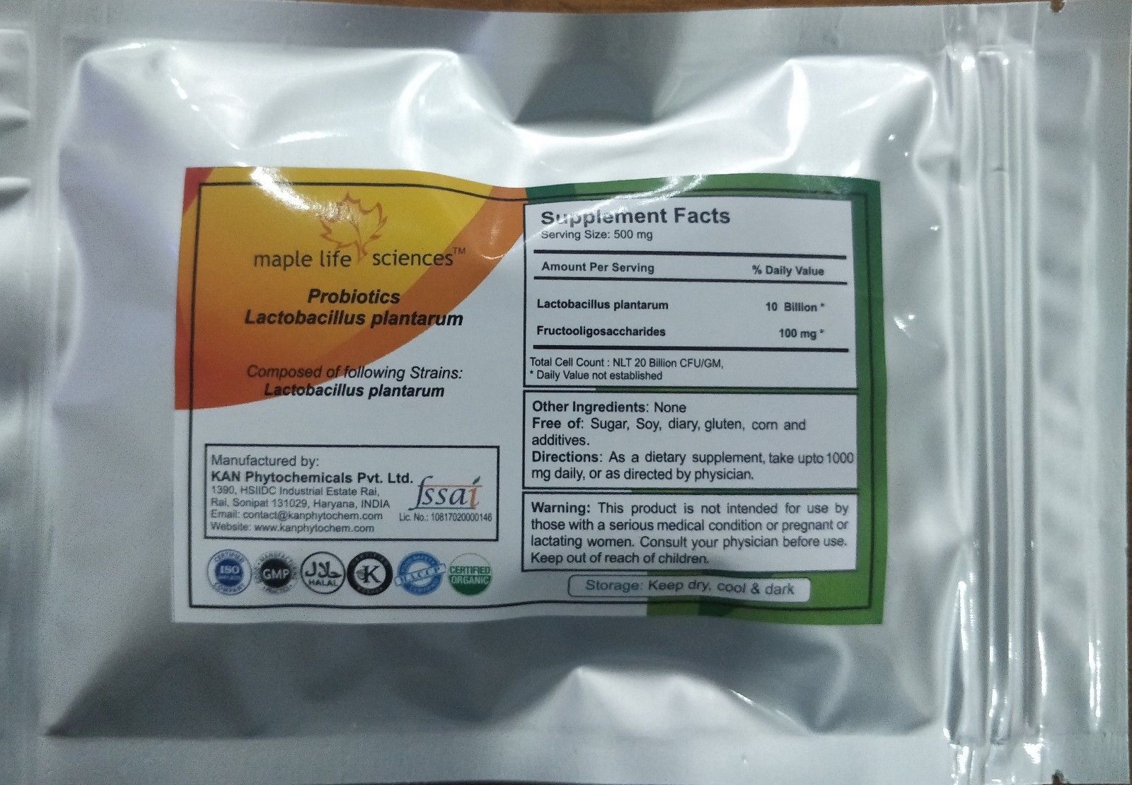 Probiotic blend of Lactobacillus plantarum 20 Billion CFU/GRAM High Quality 21