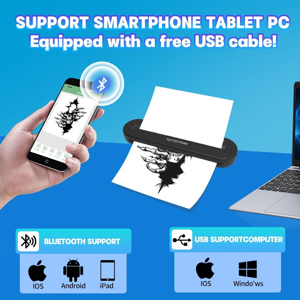 YILONG ATS886 Lite Wireless Tattoo Thermal Stencil Printer Machine Bluetooth PC