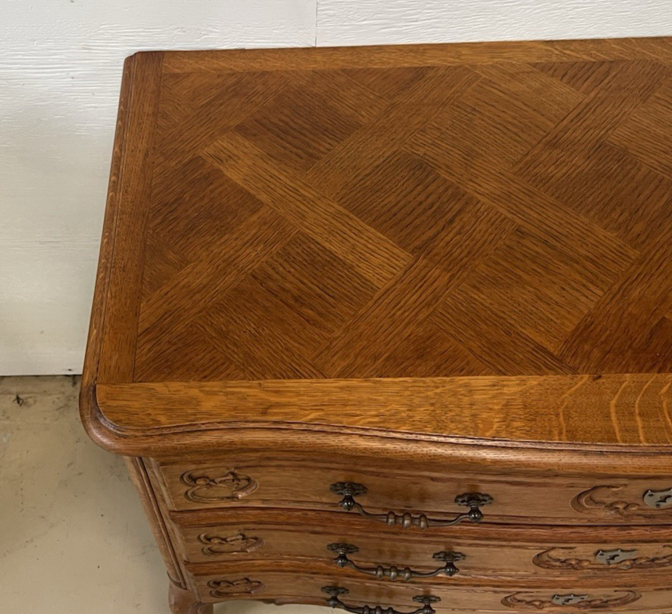Antique French Provincial Louis XV Oak Three Drawer Chest Bedside Table