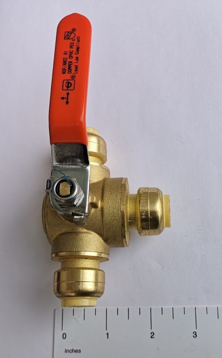 1 PIECES 1/2" PUSH FIT 3 WAY BALL VALVE, FULL PORT, LEAD FREE BRASS